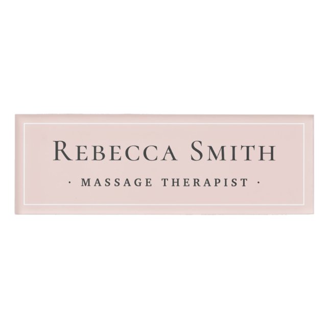 Elegant white border blush pink name tag (Front)