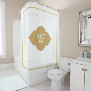 Elegant white Border Monogram Letter Shower Shower Curtain