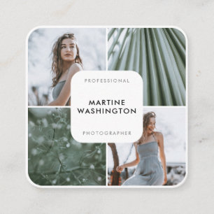 Elegant white border photographer modern minimal square business card