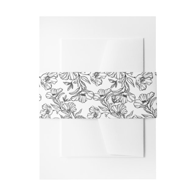 Elegant White Botanical Floral Wedding Invitation Belly Band (Front Example)