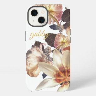 Elegant White Botanical Florals   Custom Text iPhone 13 Case