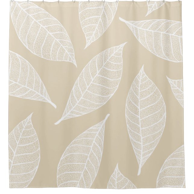 Elegant White Botanical Leaf Skeletons & Cream Shower Curtain (Front)