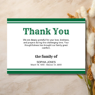 Elegant White & Bottle Green Lines Memorial Thank You Card