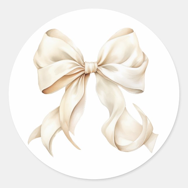 Elegant White Bow Baby Shower  Classic Round Sticker (Front)