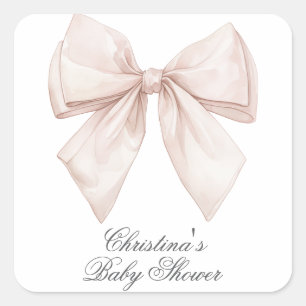 Elegant White Bow Baby Shower Square Sticker
