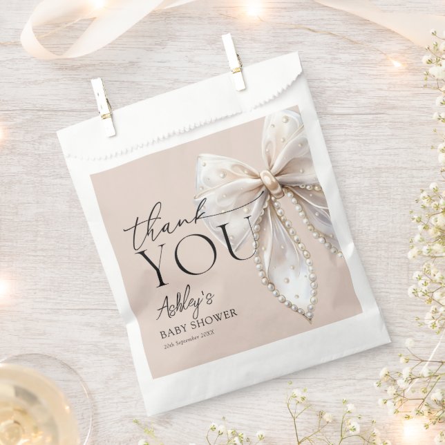 Elegant White Bow Baby Shower Thank You Favour Bags (Clipped)