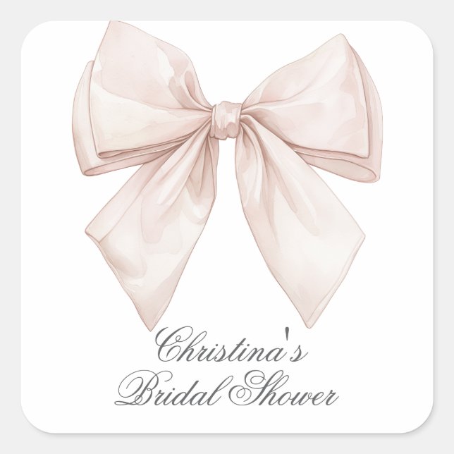 Elegant White Bow Bridal Shower Square Sticker (Front)