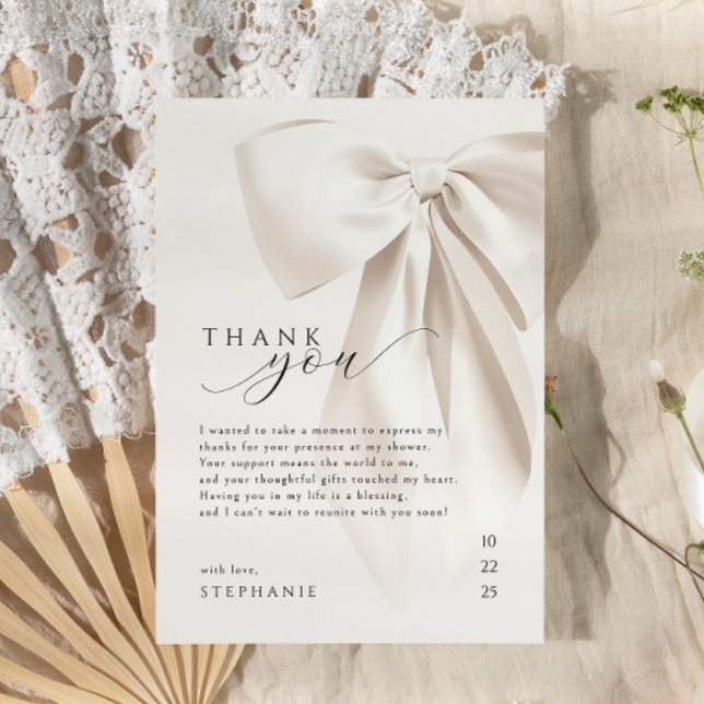 Elegant White Bow Bridal Shower Thank You Card (Creator Uploaded)