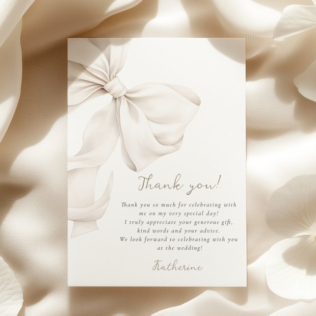 Elegant White Bow Bridal Shower Thank You Card (Creator Uploaded)