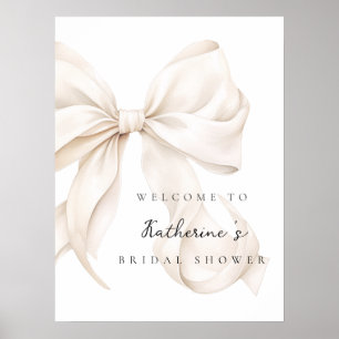 Elegant White Bow Bridal Shower Welcome Poster