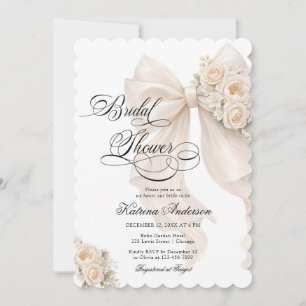 Elegant White Bow Floral Bridal Shower Invitation