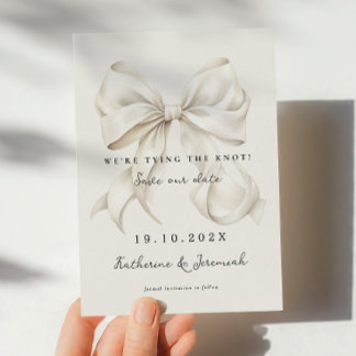 Elegant White Bow Save the Date Card