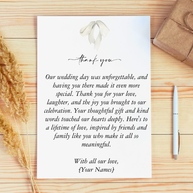 Elegant White Bow Tying the Knot Wedding Thank You Card (Creator Uploaded)