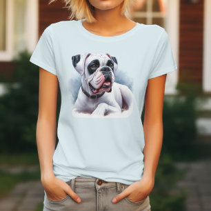 Elegant White Boxer Dog – Watercolor Style T-Shirt