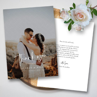 Elegant White Brick Overlay Modern Calligraphy Thank You Card