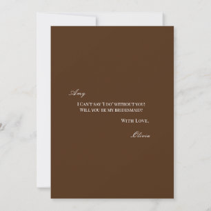 Elegant White & Brown Bridesmaid Proposal Card 