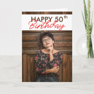 Elegant White & Brown Photo Sister 50th Birthday Card