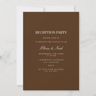 Elegant White & Brown Reception Invitation Card