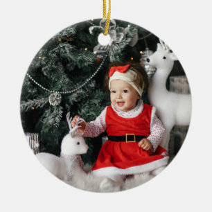 Elegant White Buffalo Plaid Photo Ceramic Tree Decoration