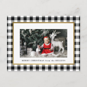 Elegant White Buffalo Plaid Photo Postcard