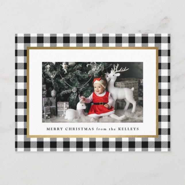 Elegant White Buffalo Plaid Photo Postcard (Front)