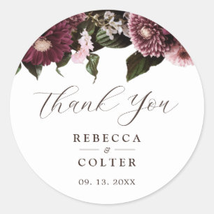 Elegant White Burgundy Floral Wedding Classic Round Sticker
