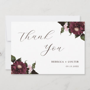 Elegant White Burgundy Floral Wedding Thank You Card