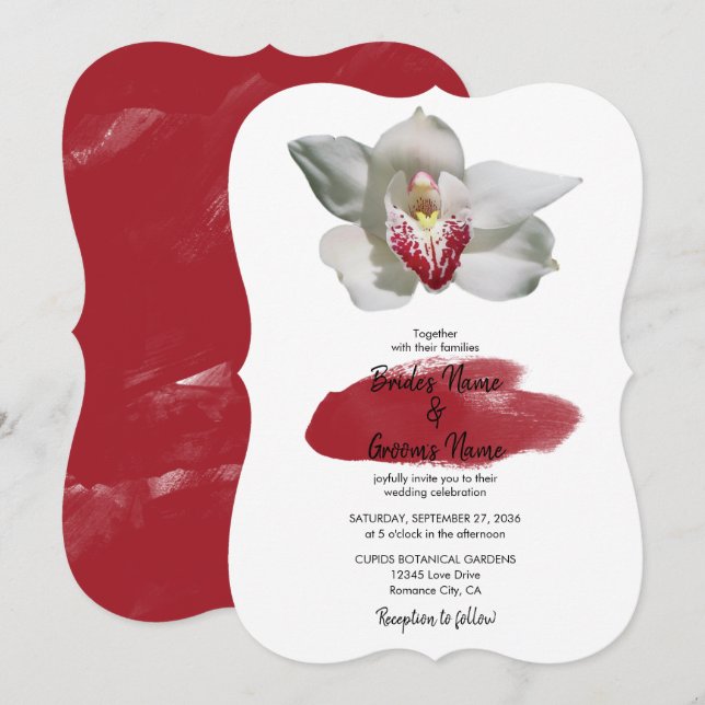 Elegant White Burgundy Orchid Wedding Invitations (Front/Back)