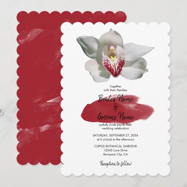 Elegant White Burgundy Orchid Wedding Invitations (Front/Back)