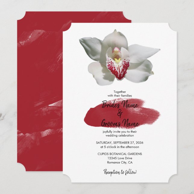 Elegant White Burgundy Orchid Wedding Invitations (Front/Back)