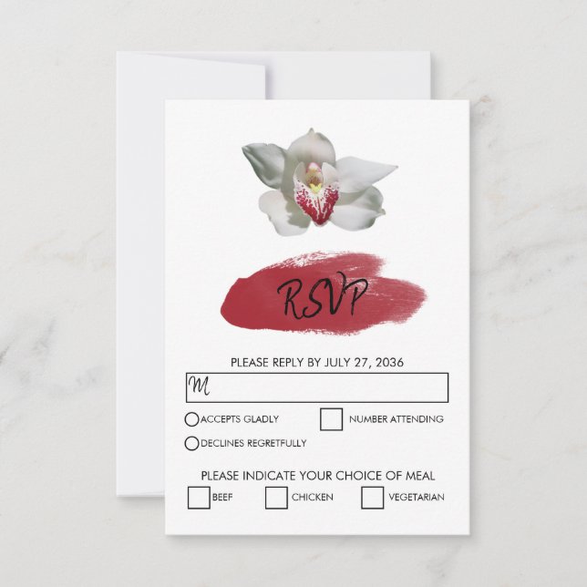 Elegant White Burgundy Orchid Wedding RSVP Cards (Front)