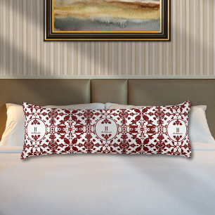 Elegant White Burgundy Royal Damask Custom Body Cushion