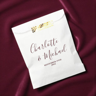 Elegant White & Burgundy Script Minimalist Wedding Favour Bags