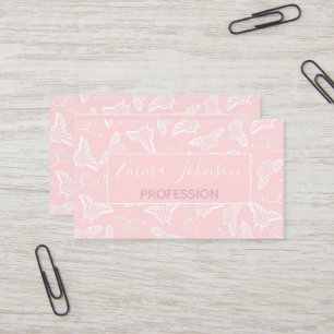 Elegant White Butterflies Pink Design Business Card