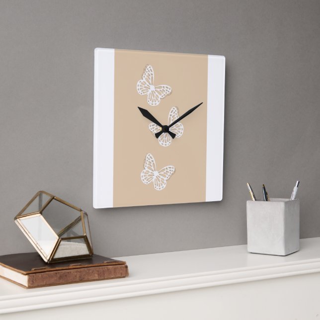 Elegant White Butterfly beige Wall Clock (Office)