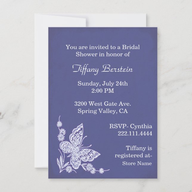 Elegant White Butterfly Bridal Shower Invitation (Front)