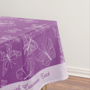 Elegant White Butterfly Pattern Purple Personalise Tablecloth