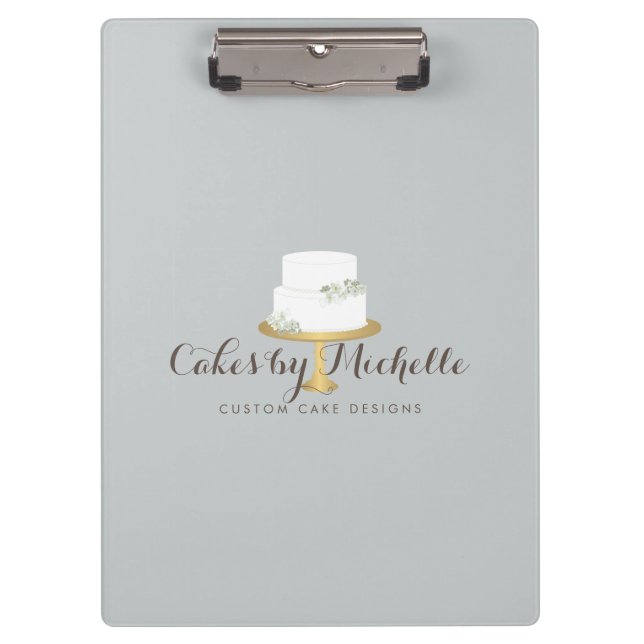 Elegant White Cake with Florals Cake Decorating Clipboard (Front)