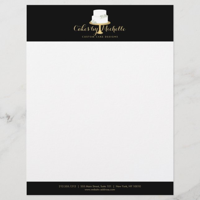 Elegant White Cake with Florals II Cake Decorating Letterhead Design (Front)