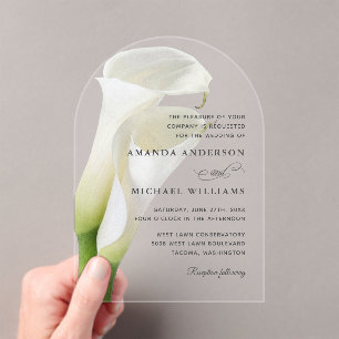 Elegant White Calla Lilies Floral Wedding Acrylic Invitations