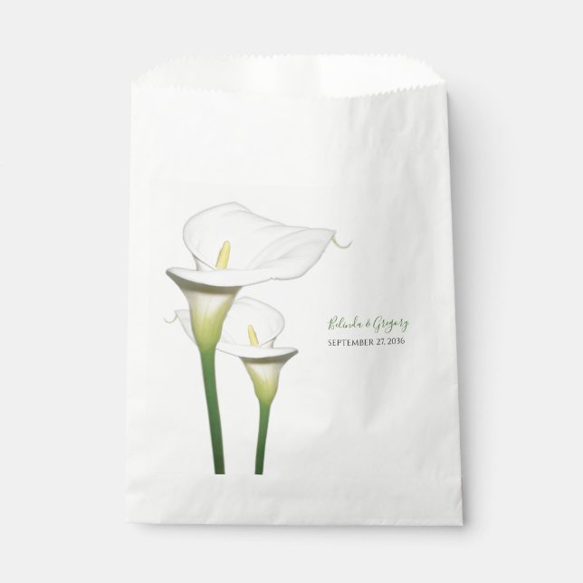 Elegant White Calla Lilies Wedding Favour Bags (Front)