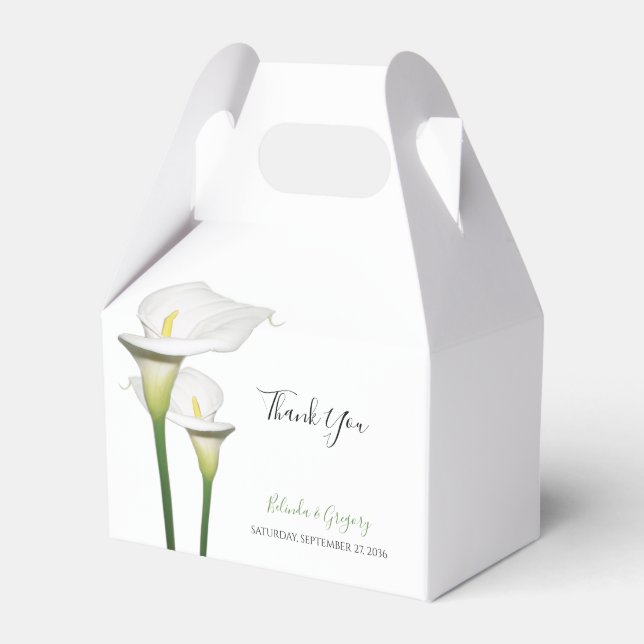 Elegant White Calla Lilies Wedding Favour Box (Front Side)