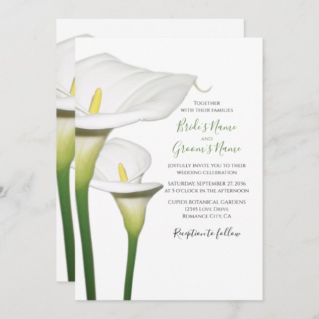 Elegant White Calla Lilies Wedding Invitations (Front/Back)