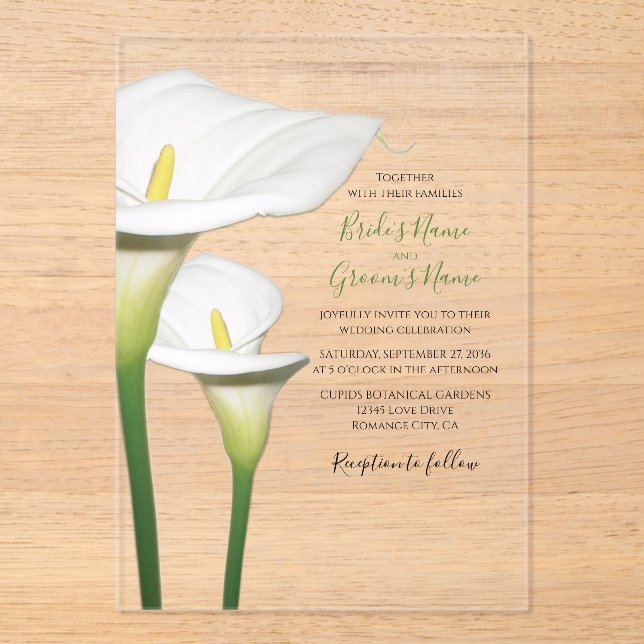 Elegant White Calla Lilies Wedding Invitations (Front)