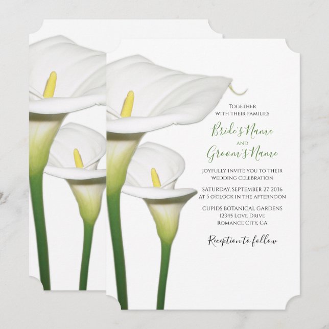 Elegant White Calla Lilies Wedding Invitations (Front/Back)