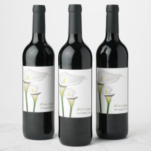 Elegant White Calla Lilies Wedding Wine Label