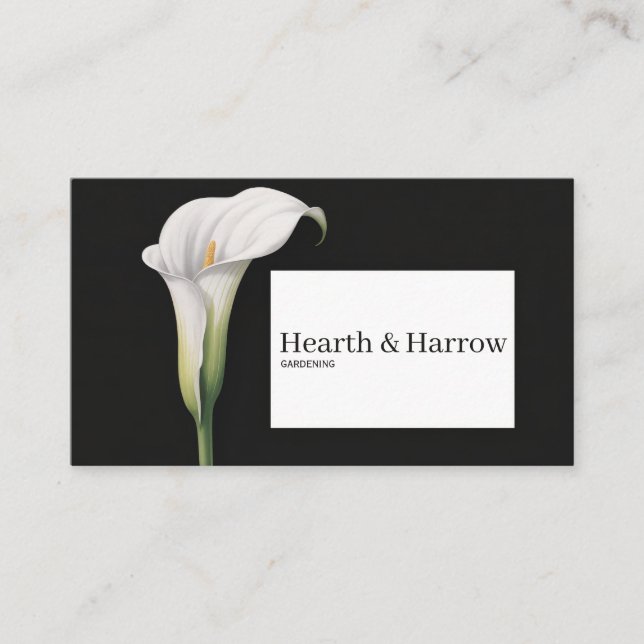 Elegant White Calla Lily Black Botanical Business Card (Front)