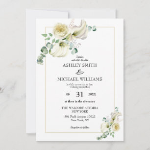Elegant White Calla Lily & Eucalyptus Greenery Invitation