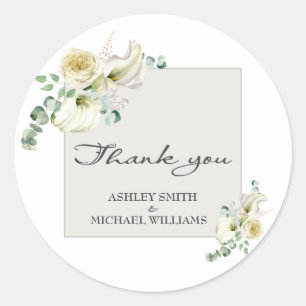 Elegant White Calla Lily & Eucalyptus Wedding Classic Round Sticker