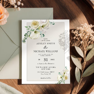Elegant White Calla Lily & Eucalyptus Wedding Invitation